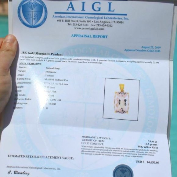 Certified Morganite 25.90ct Solid 18K Gold Pendant - Picture 3 of 9